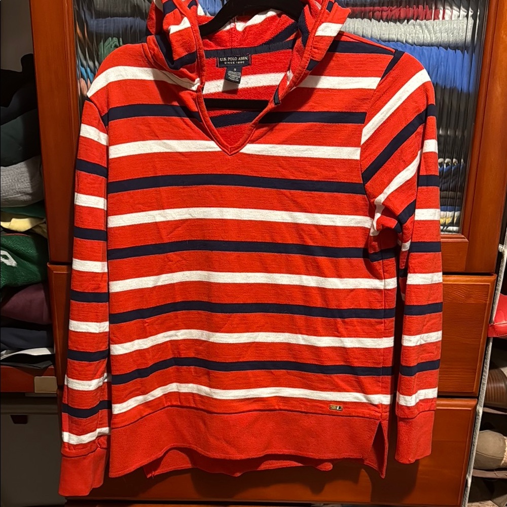 Red and White Striped Hoodie